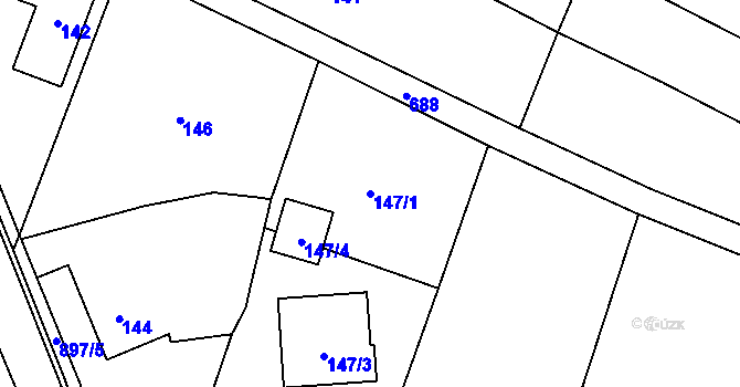 Parcela st. 147/1 v KÚ Suché Lazce, Katastrální mapa