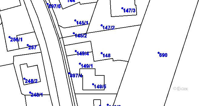Parcela st. 148 v KÚ Suché Lazce, Katastrální mapa