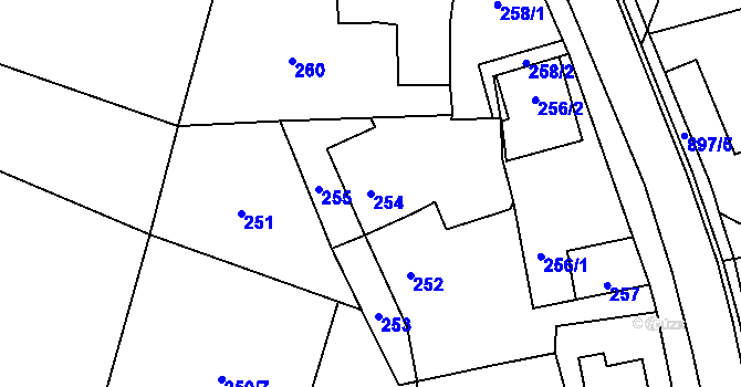 Parcela st. 254 v KÚ Suché Lazce, Katastrální mapa