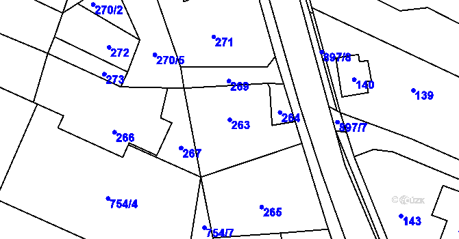 Parcela st. 263 v KÚ Suché Lazce, Katastrální mapa
