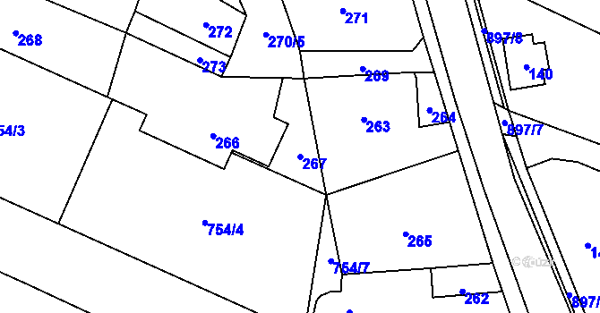 Parcela st. 267 v KÚ Suché Lazce, Katastrální mapa