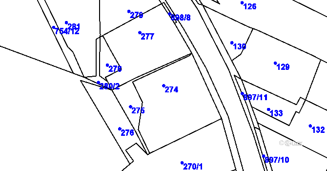Parcela st. 274 v KÚ Suché Lazce, Katastrální mapa