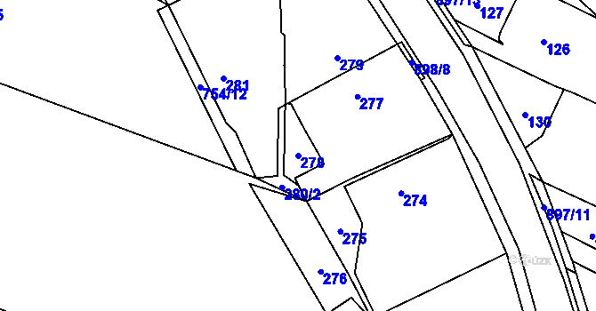 Parcela st. 278 v KÚ Suché Lazce, Katastrální mapa