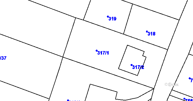 Parcela st. 317/1 v KÚ Suché Lazce, Katastrální mapa