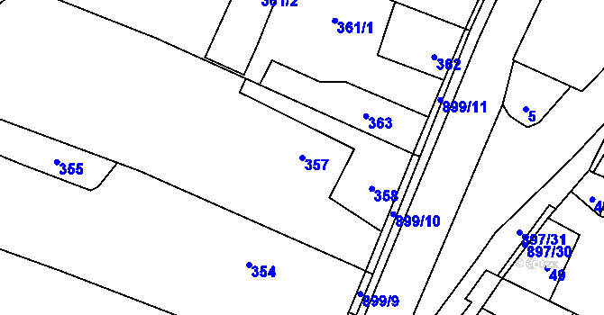 Parcela st. 357 v KÚ Suché Lazce, Katastrální mapa