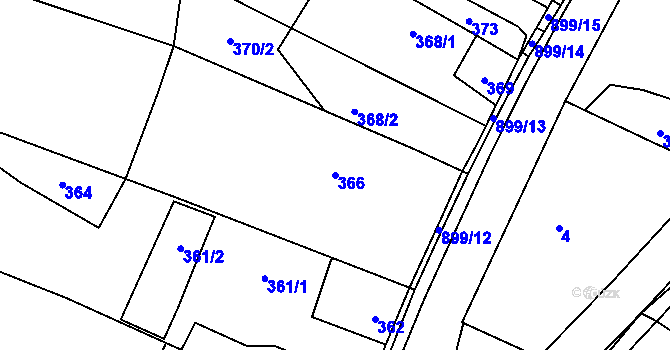 Parcela st. 366 v KÚ Suché Lazce, Katastrální mapa