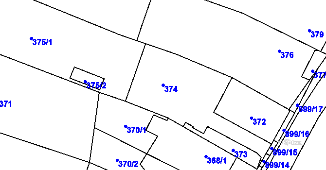 Parcela st. 374 v KÚ Suché Lazce, Katastrální mapa