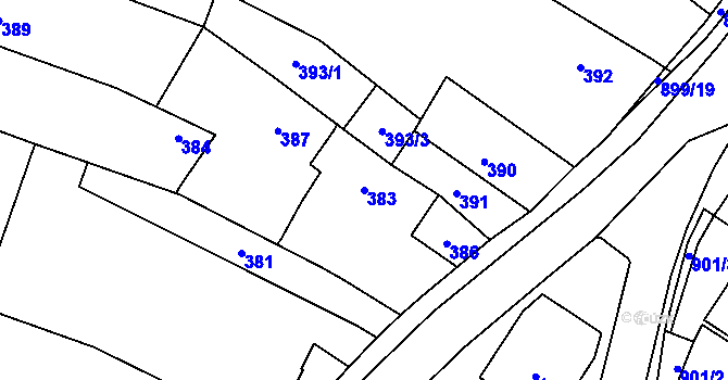 Parcela st. 383 v KÚ Suché Lazce, Katastrální mapa