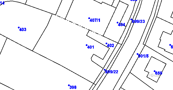 Parcela st. 401 v KÚ Suché Lazce, Katastrální mapa