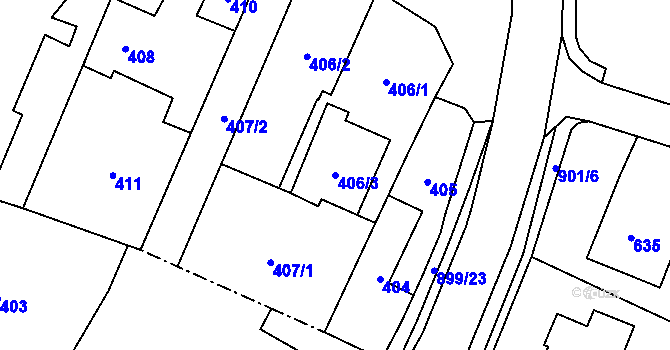 Parcela st. 406/3 v KÚ Suché Lazce, Katastrální mapa