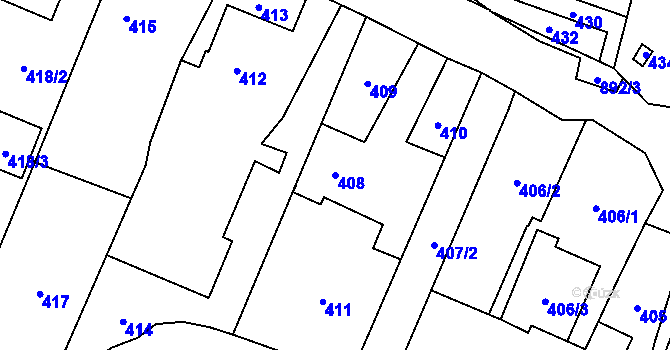 Parcela st. 408 v KÚ Suché Lazce, Katastrální mapa