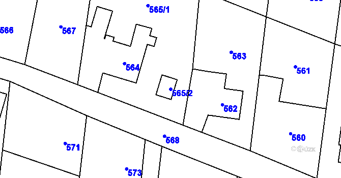 Parcela st. 565/2 v KÚ Suché Lazce, Katastrální mapa