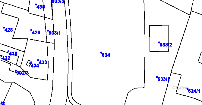 Parcela st. 634 v KÚ Suché Lazce, Katastrální mapa