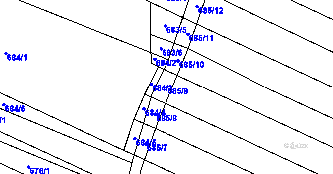 Parcela st. 685/9 v KÚ Suché Lazce, Katastrální mapa