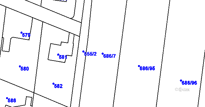 Parcela st. 686/7 v KÚ Suché Lazce, Katastrální mapa