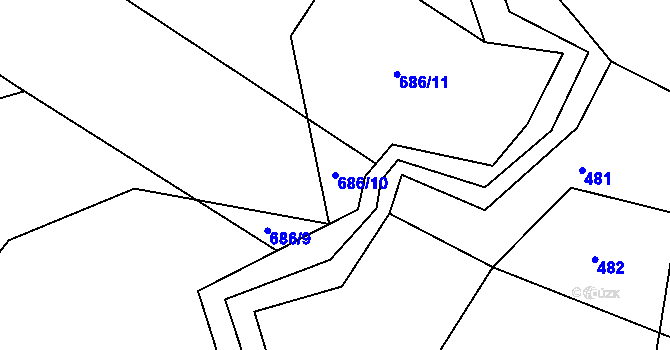 Parcela st. 686/10 v KÚ Suché Lazce, Katastrální mapa