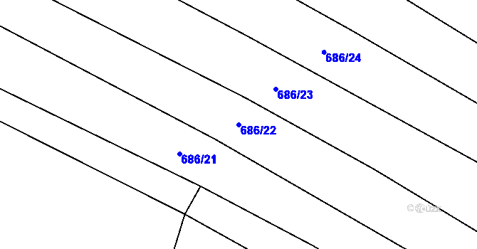 Parcela st. 686/22 v KÚ Suché Lazce, Katastrální mapa