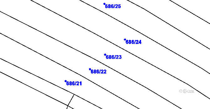 Parcela st. 686/23 v KÚ Suché Lazce, Katastrální mapa