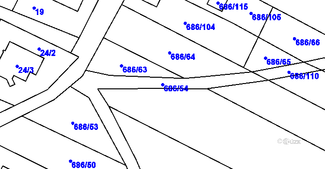 Parcela st. 686/54 v KÚ Suché Lazce, Katastrální mapa