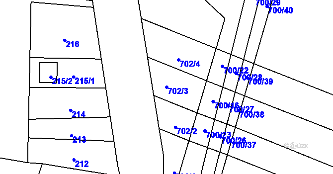 Parcela st. 702/3 v KÚ Suché Lazce, Katastrální mapa