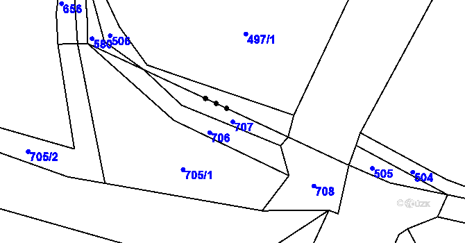 Parcela st. 707 v KÚ Suché Lazce, Katastrální mapa