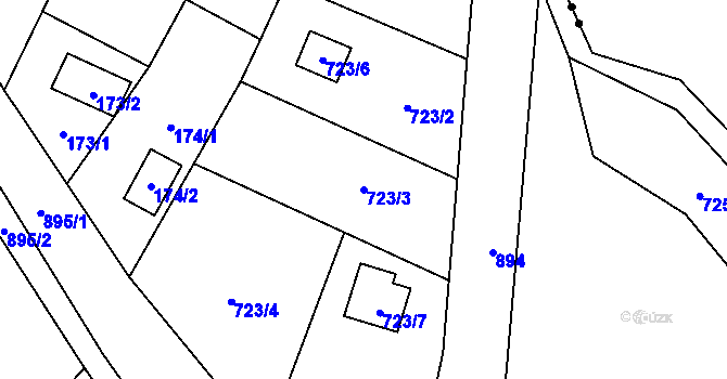 Parcela st. 723/3 v KÚ Suché Lazce, Katastrální mapa