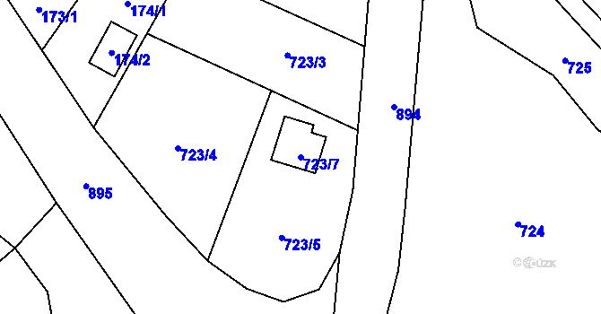 Parcela st. 723/7 v KÚ Suché Lazce, Katastrální mapa