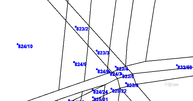 Parcela st. 823/3 v KÚ Suché Lazce, Katastrální mapa