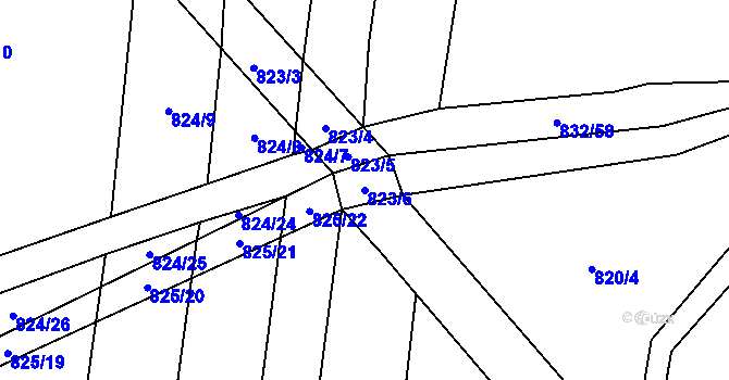 Parcela st. 823/6 v KÚ Suché Lazce, Katastrální mapa