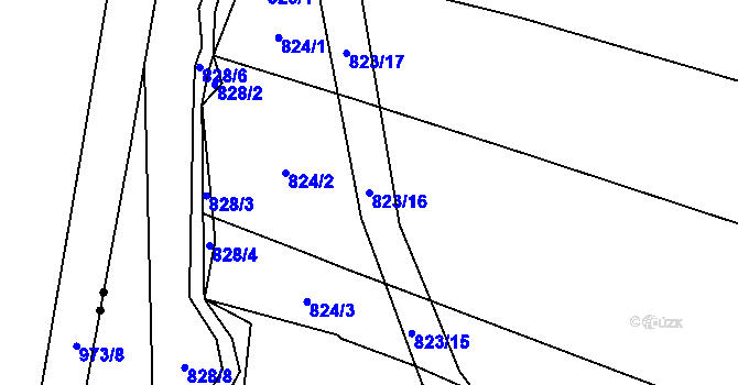 Parcela st. 823/16 v KÚ Suché Lazce, Katastrální mapa