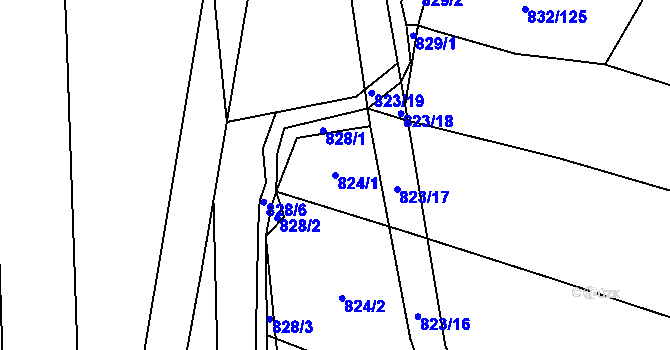 Parcela st. 824/1 v KÚ Suché Lazce, Katastrální mapa