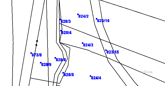 Parcela st. 824/3 v KÚ Suché Lazce, Katastrální mapa