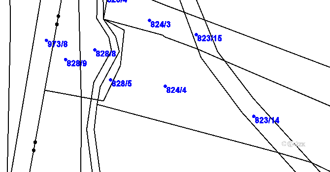 Parcela st. 824/4 v KÚ Suché Lazce, Katastrální mapa