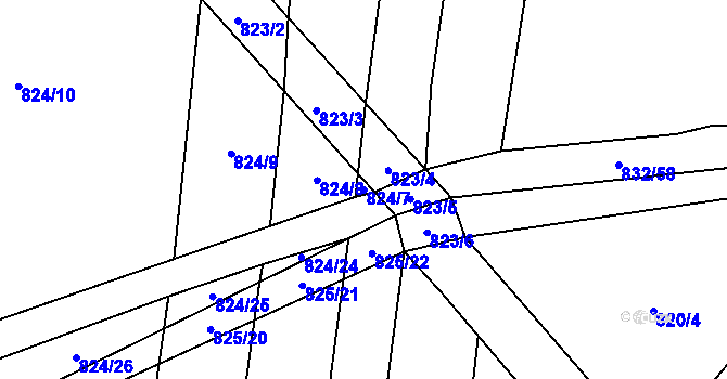 Parcela st. 824/7 v KÚ Suché Lazce, Katastrální mapa