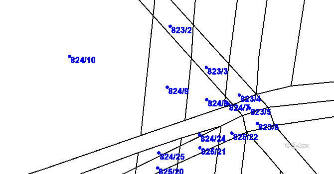 Parcela st. 824/9 v KÚ Suché Lazce, Katastrální mapa
