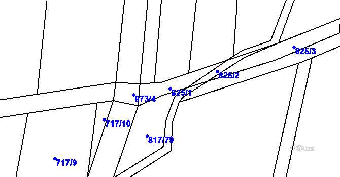 Parcela st. 825/1 v KÚ Suché Lazce, Katastrální mapa