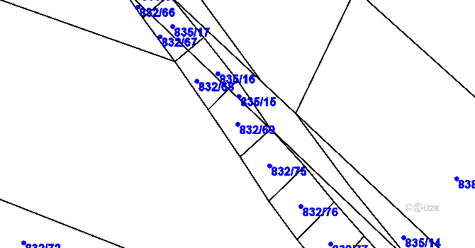Parcela st. 832/69 v KÚ Suché Lazce, Katastrální mapa