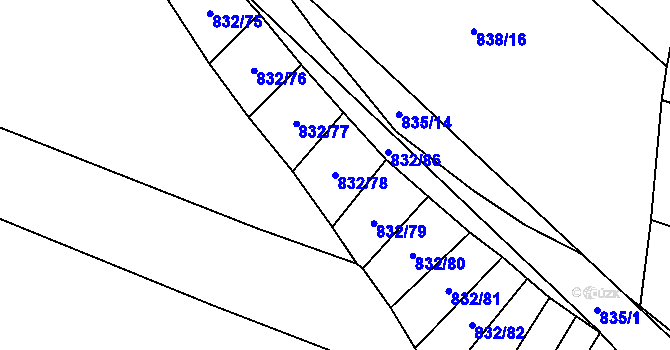 Parcela st. 832/78 v KÚ Suché Lazce, Katastrální mapa