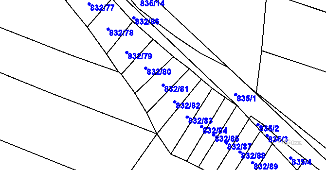 Parcela st. 832/81 v KÚ Suché Lazce, Katastrální mapa