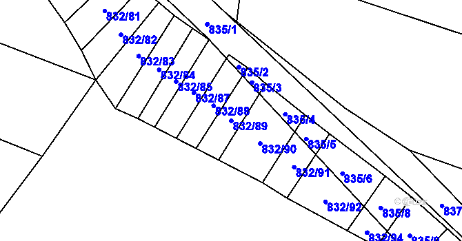 Parcela st. 832/89 v KÚ Suché Lazce, Katastrální mapa