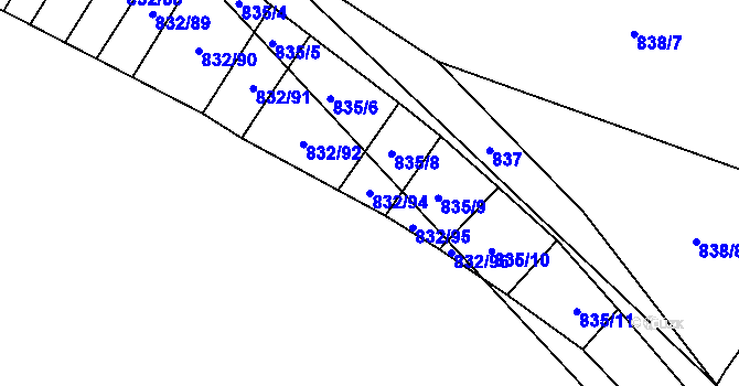 Parcela st. 832/94 v KÚ Suché Lazce, Katastrální mapa