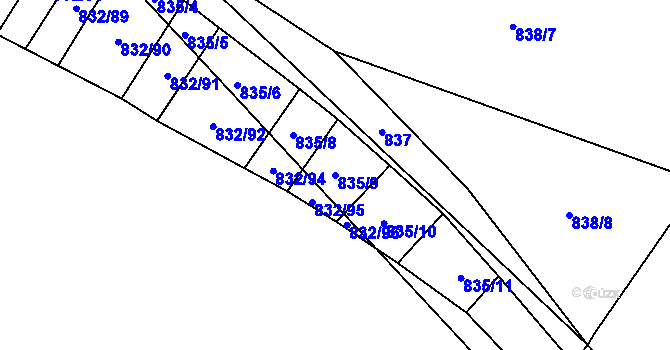 Parcela st. 835/9 v KÚ Suché Lazce, Katastrální mapa