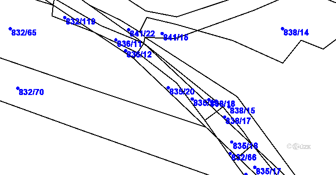 Parcela st. 835/20 v KÚ Suché Lazce, Katastrální mapa