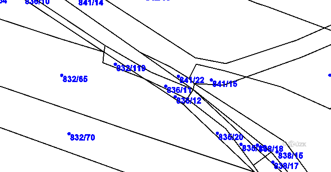Parcela st. 836/11 v KÚ Suché Lazce, Katastrální mapa