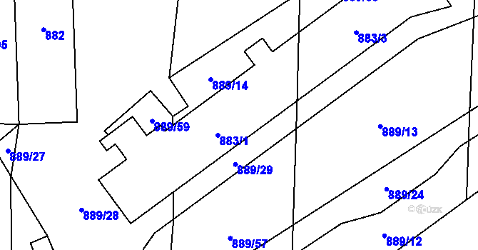 Parcela st. 883/1 v KÚ Suché Lazce, Katastrální mapa