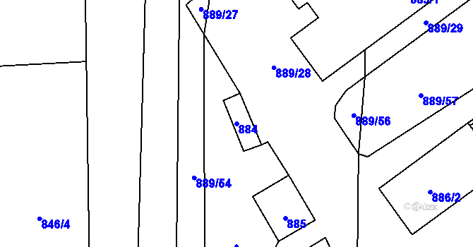 Parcela st. 884 v KÚ Suché Lazce, Katastrální mapa