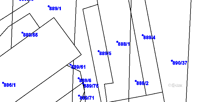Parcela st. 889/5 v KÚ Suché Lazce, Katastrální mapa