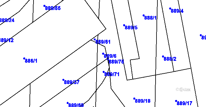 Parcela st. 889/6 v KÚ Suché Lazce, Katastrální mapa