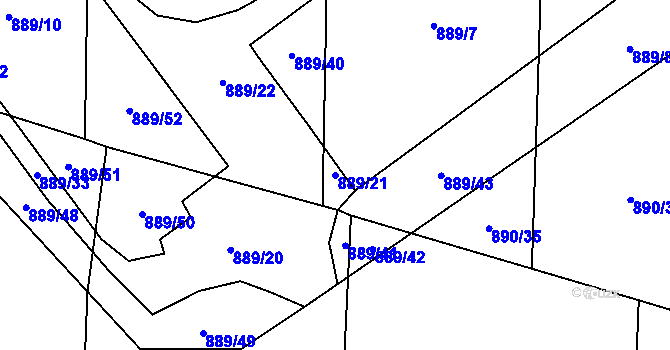Parcela st. 889/21 v KÚ Suché Lazce, Katastrální mapa