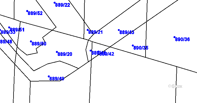 Parcela st. 889/42 v KÚ Suché Lazce, Katastrální mapa